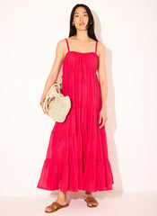 Pink Cotton Blend Tiered Maxi Dress