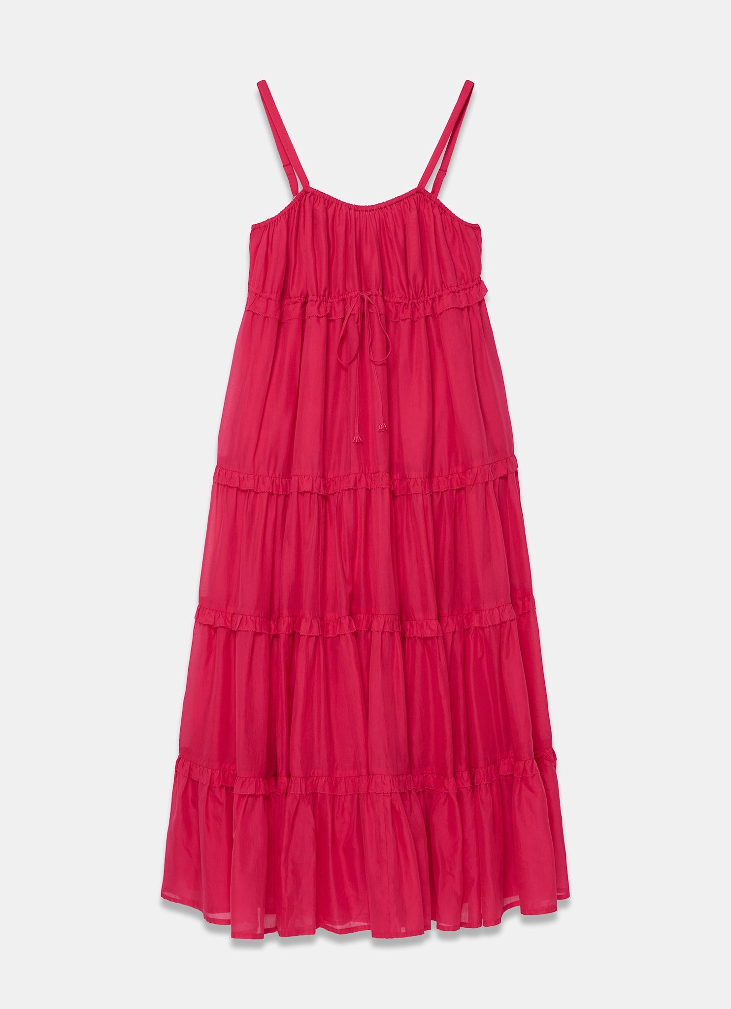 Pink Cotton Blend Tiered Maxi Dress