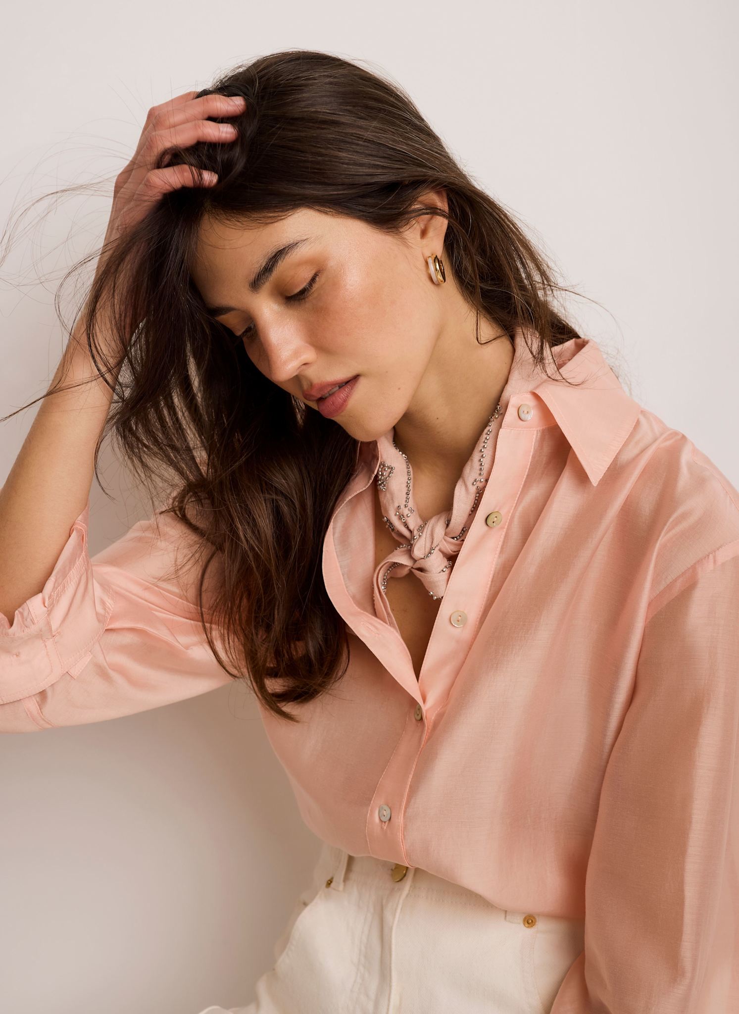 Pink Linen Embellished Neck Scarf