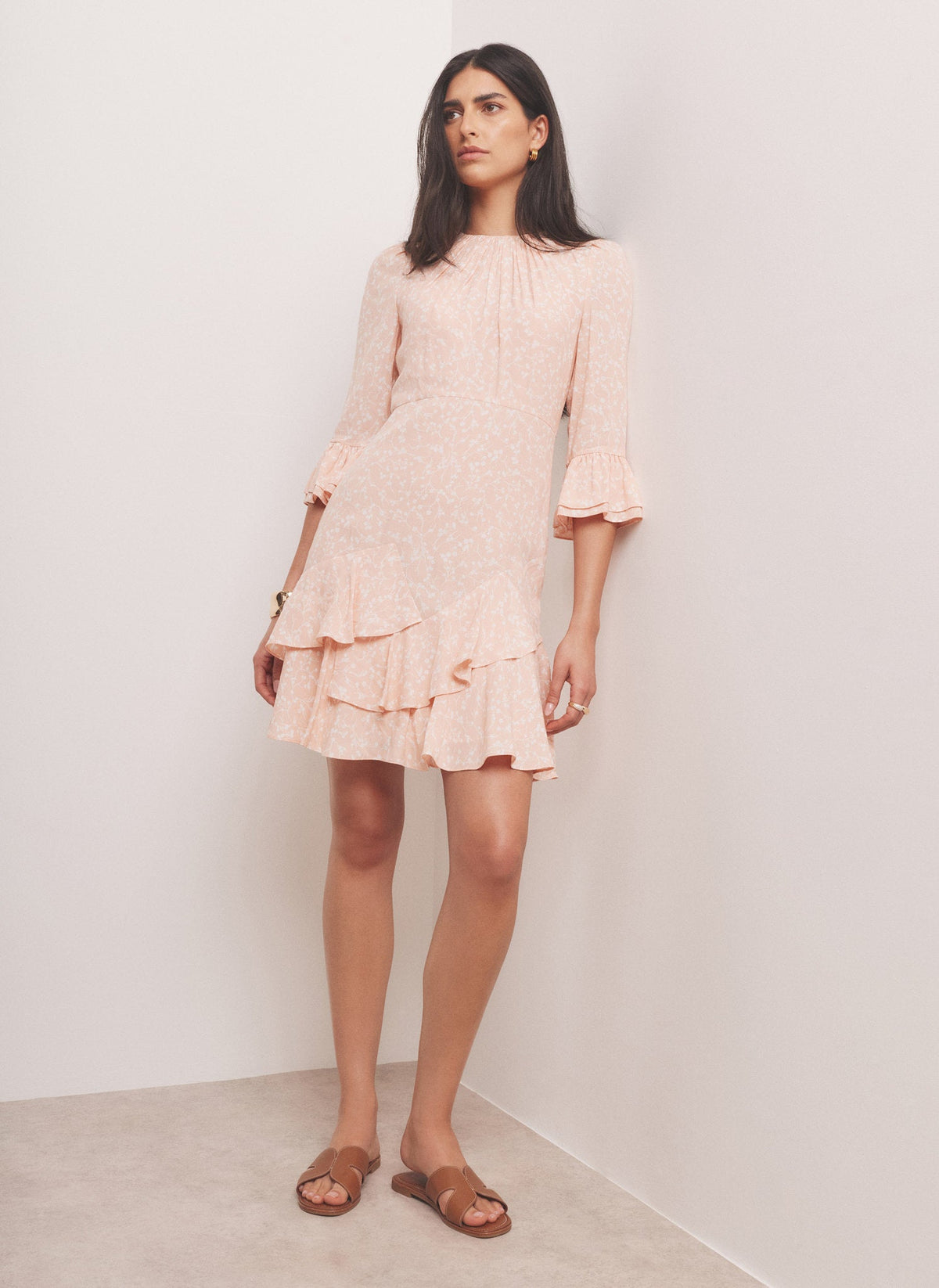 Pink Floral Print Ruffle Mini Dress