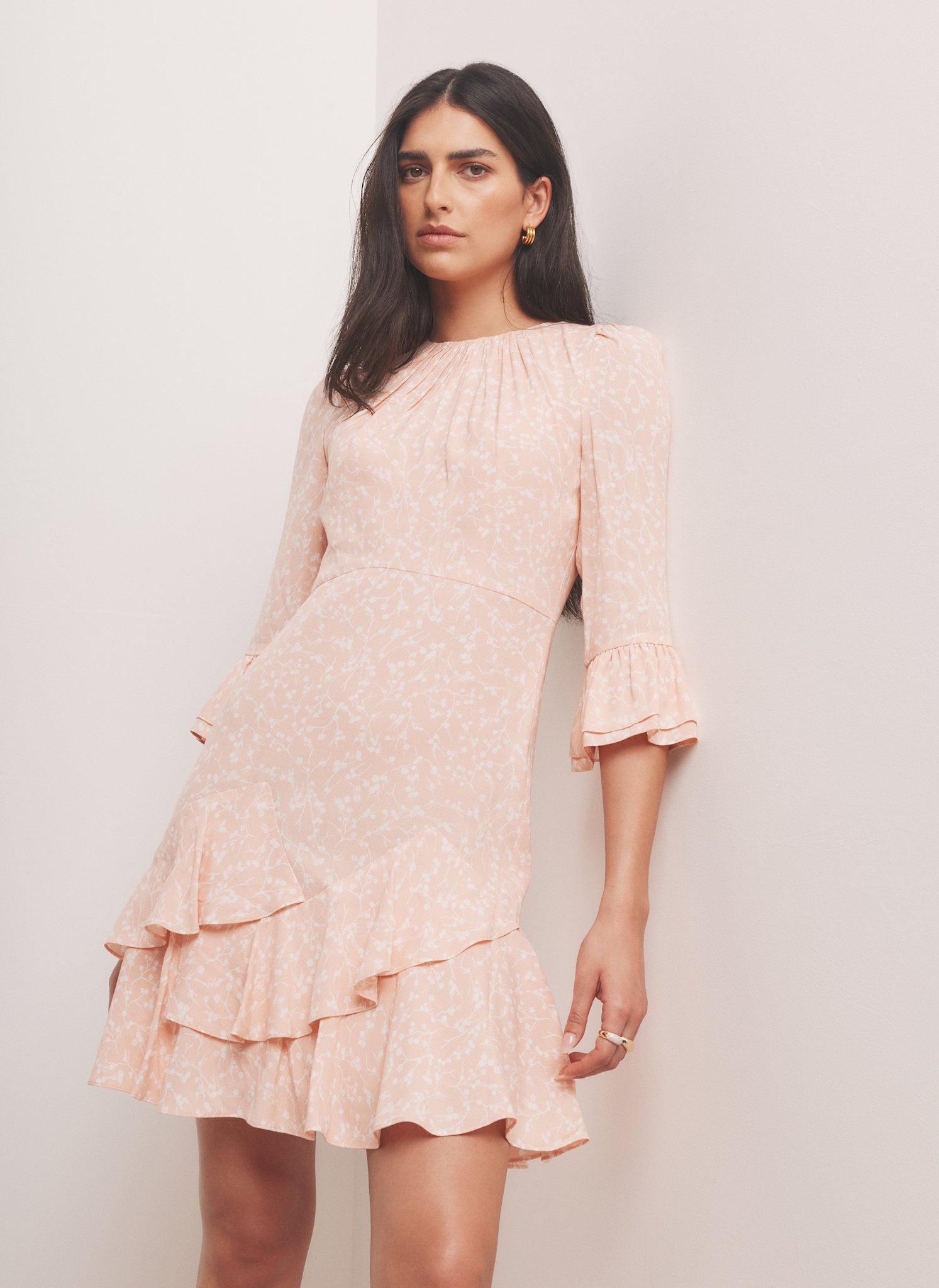 Pink Floral Print Ruffle Mini Dress