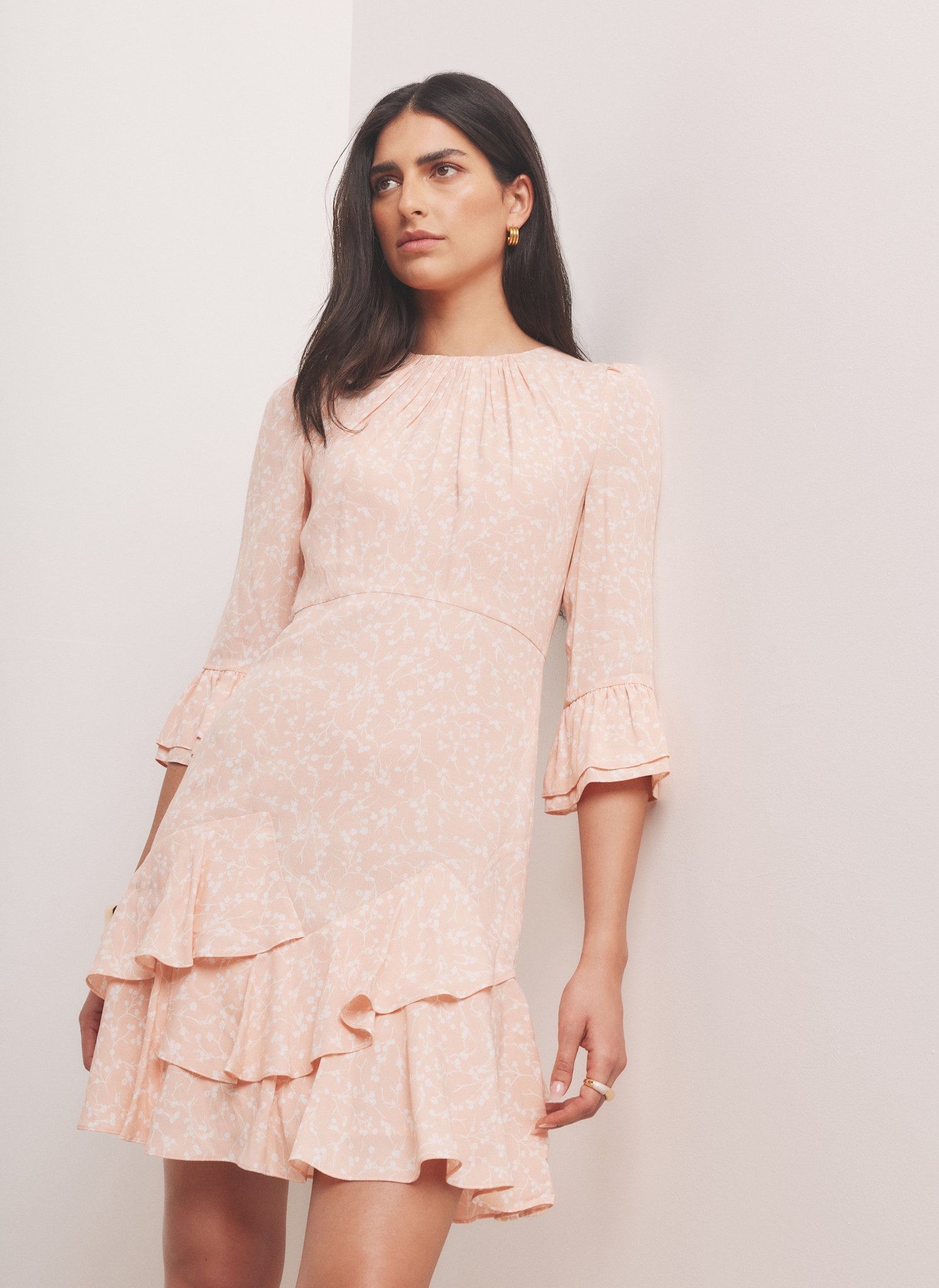 Pink Floral Print Ruffle Mini Dress