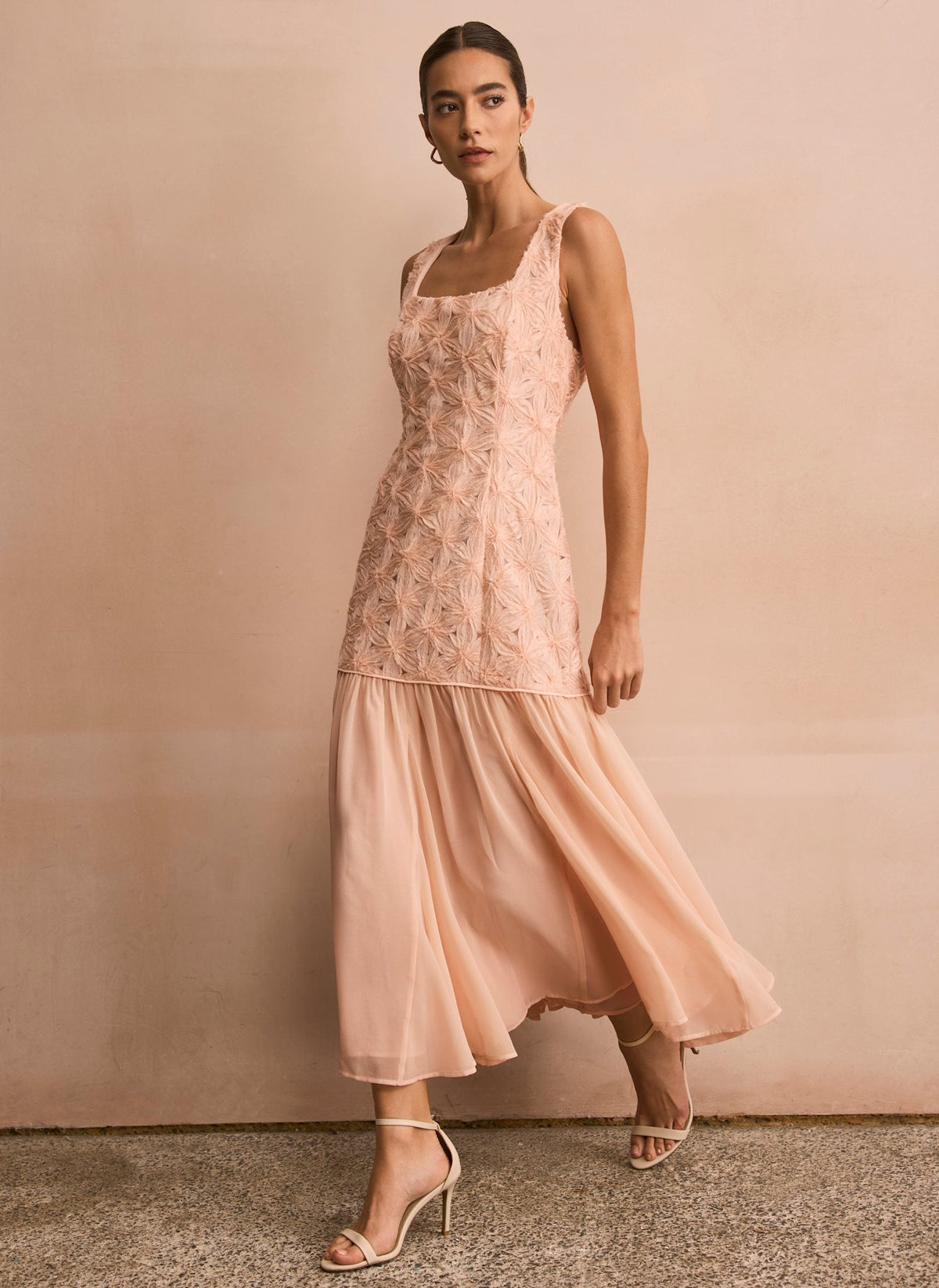 Pink Floral Texture Maxi Dress