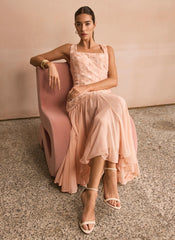 Pink Floral Texture Maxi Dress