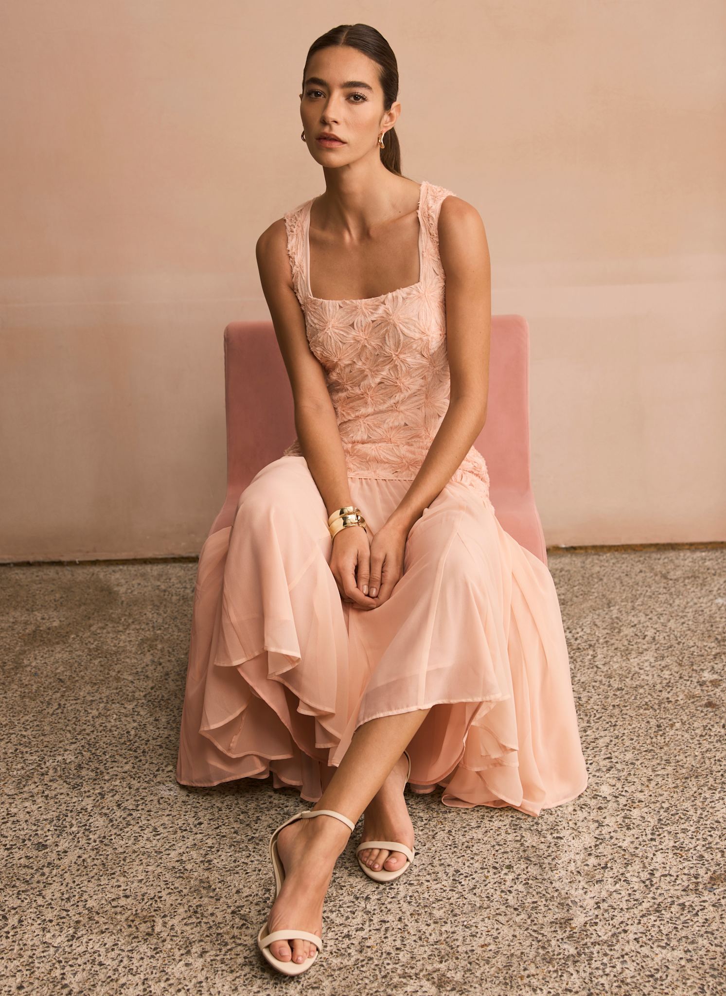 Pink Floral Texture Maxi Dress
