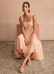 Pink Floral Texture Maxi Dress