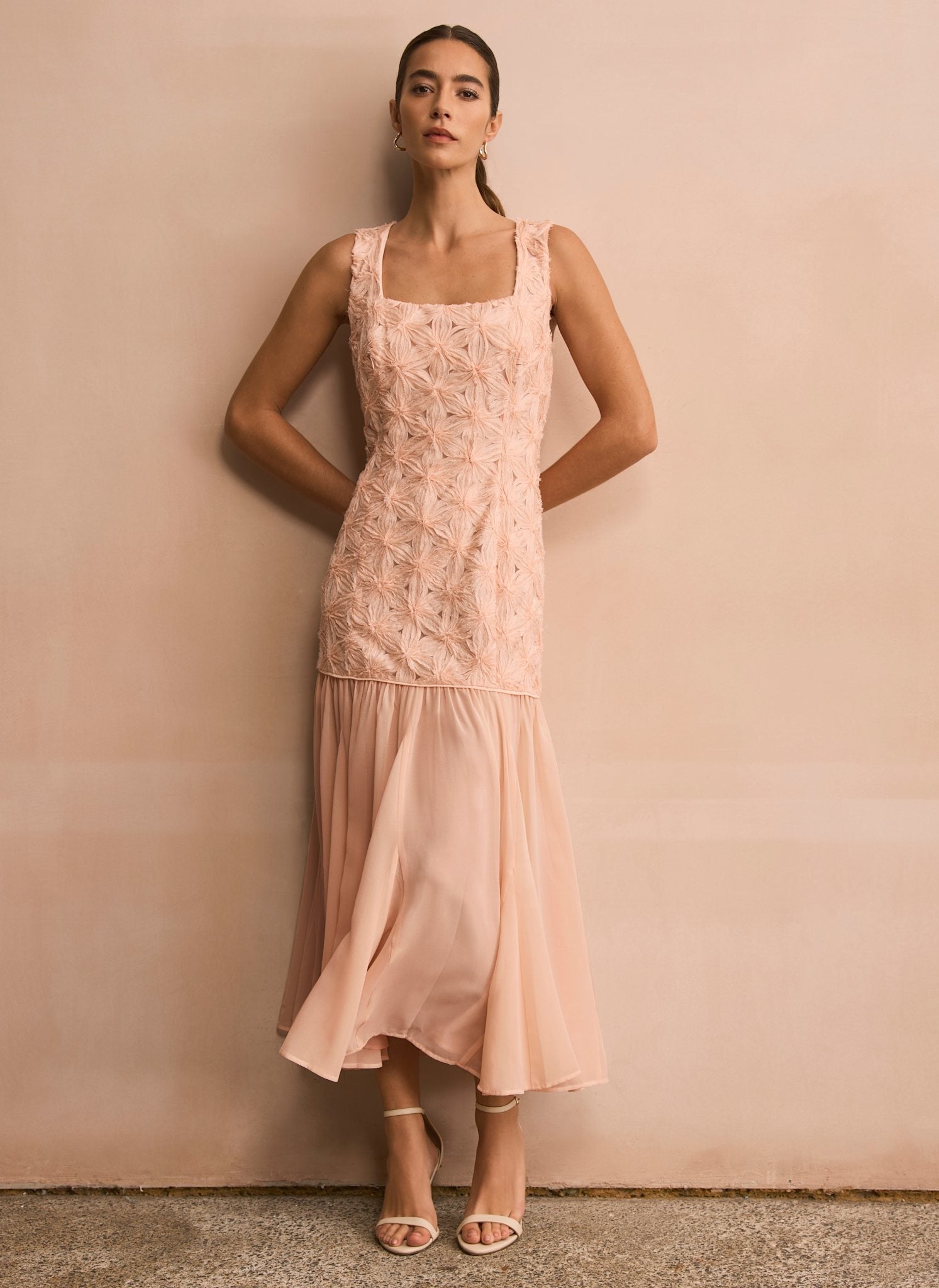 Pink Floral Texture Maxi Dress