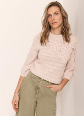 Pink Cotton Blend Floral Detail Jumper