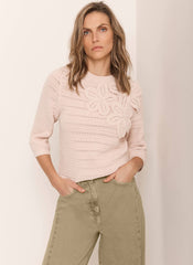 Pink Cotton Blend Floral Detail Jumper