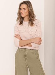 Pink Cotton Blend Floral Detail Jumper