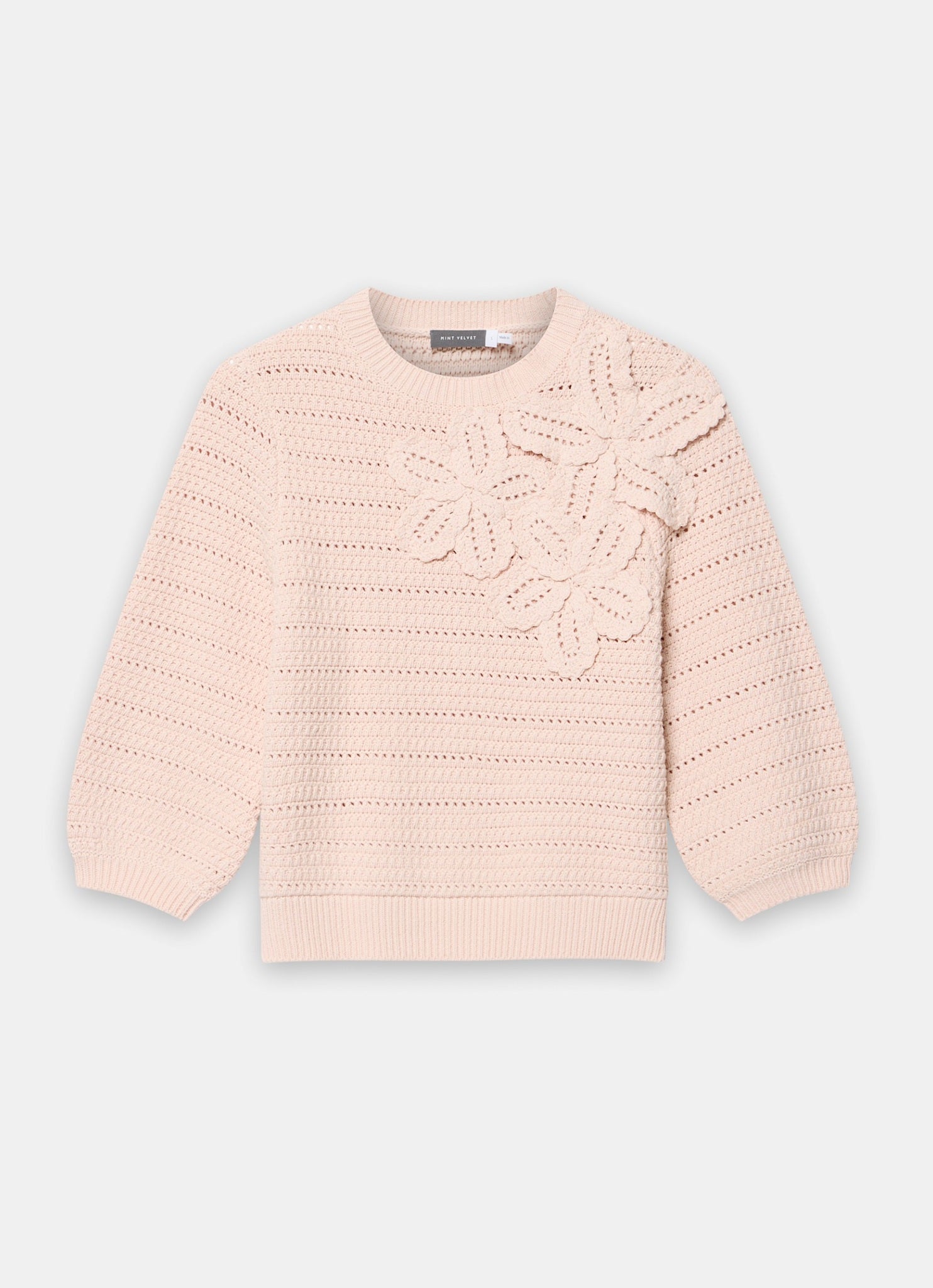 Pink Cotton Blend Floral Detail Jumper