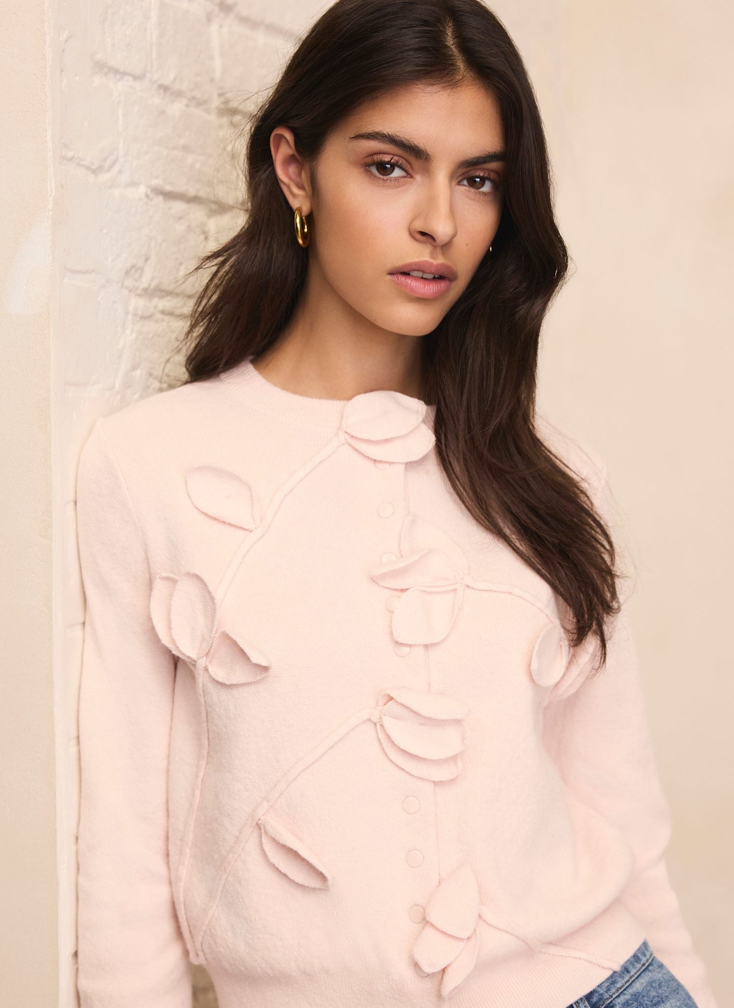 Pink Floral Applique Popper Cardigan