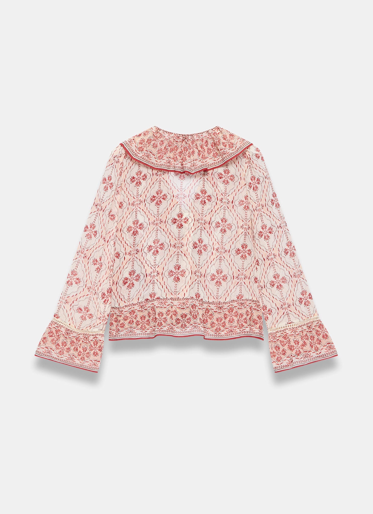 Pink Geo Print Ruffle Blouse