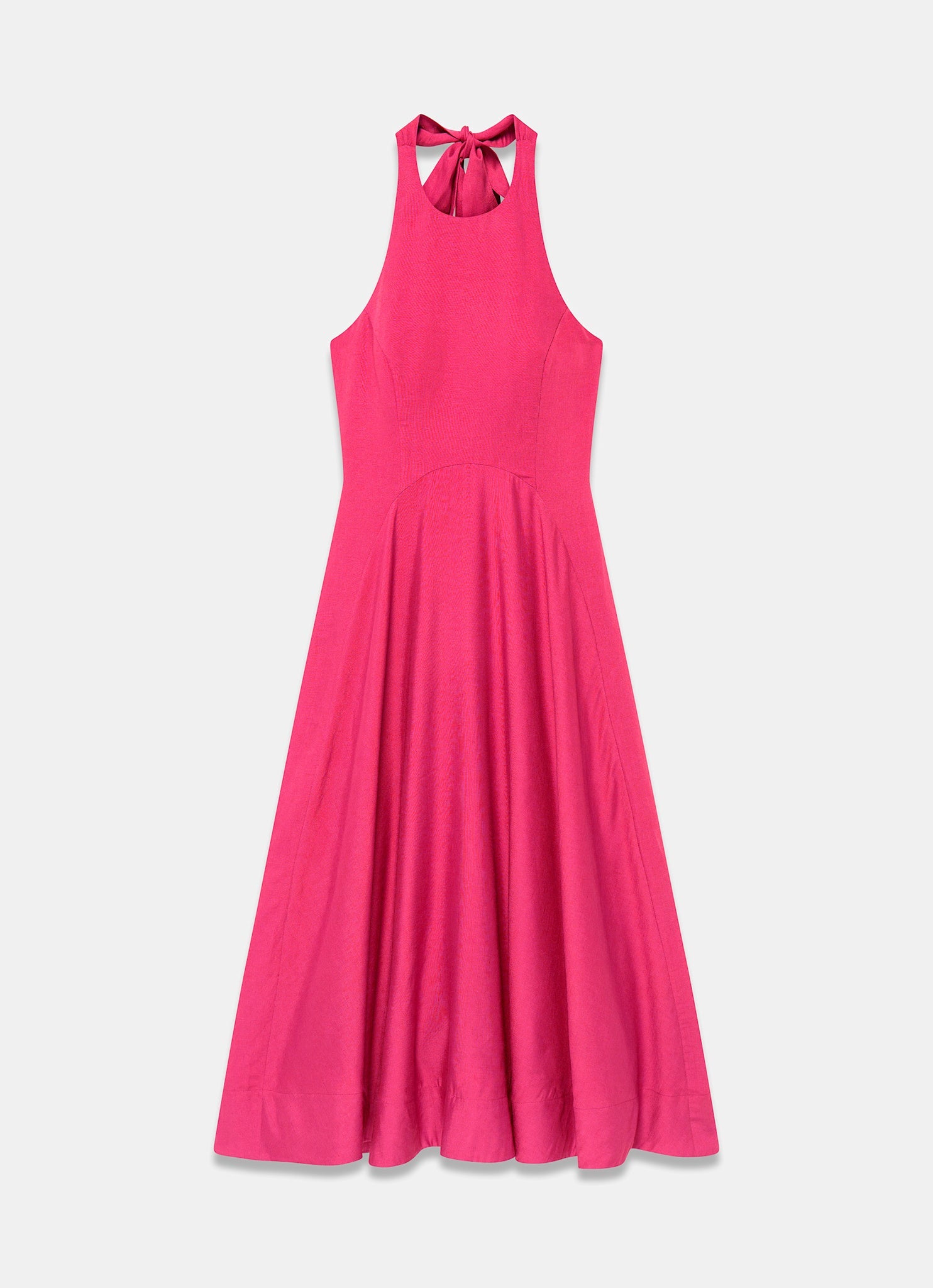 Pink Linen Blend Halter Midi Dress