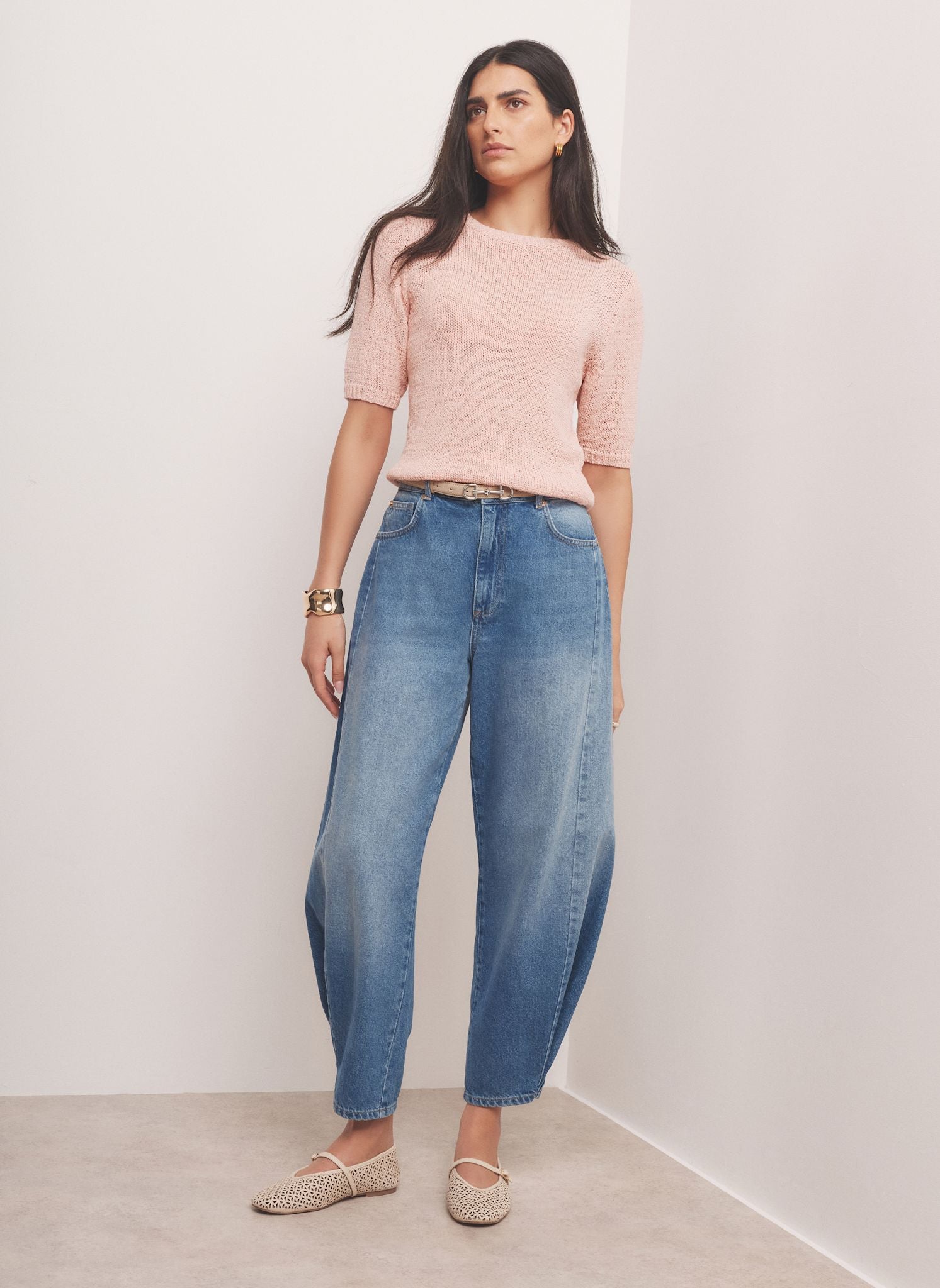 Pink Cotton Blend Knit Top