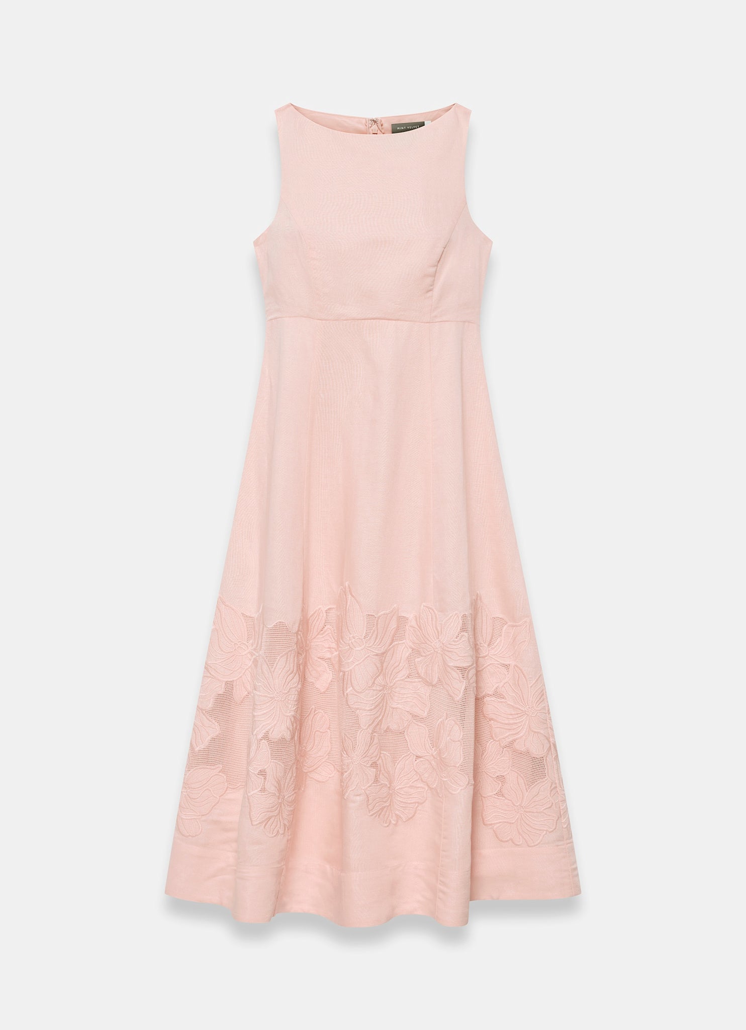 Pink Linen Blend Lace Midi Dress