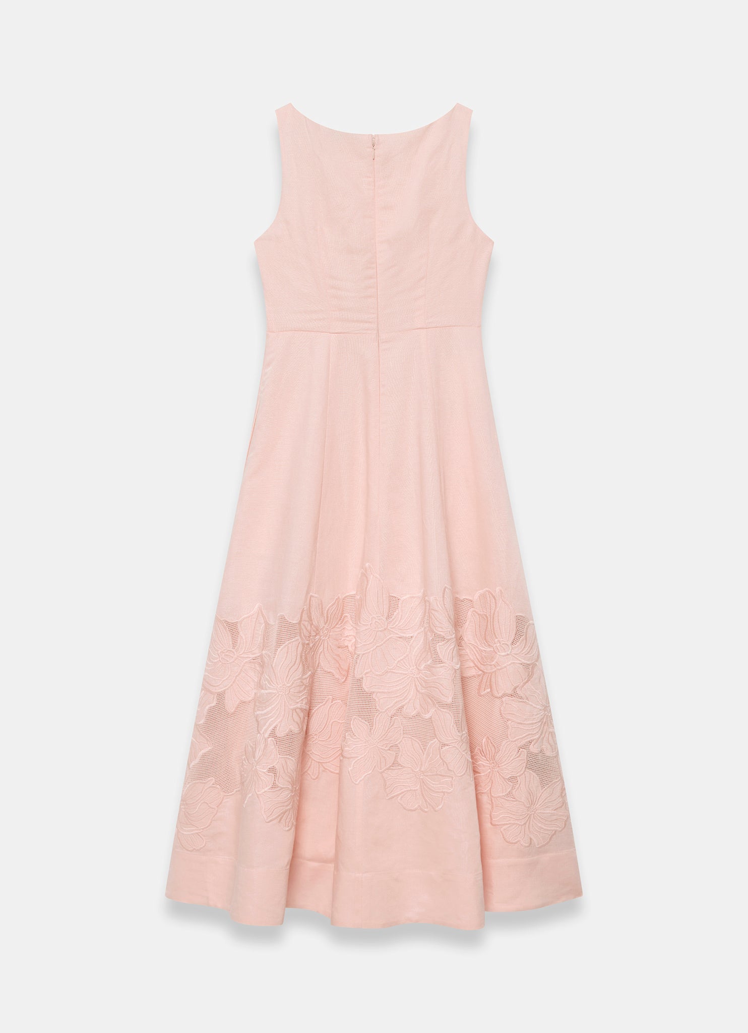 Pink Linen Blend Lace Midi Dress