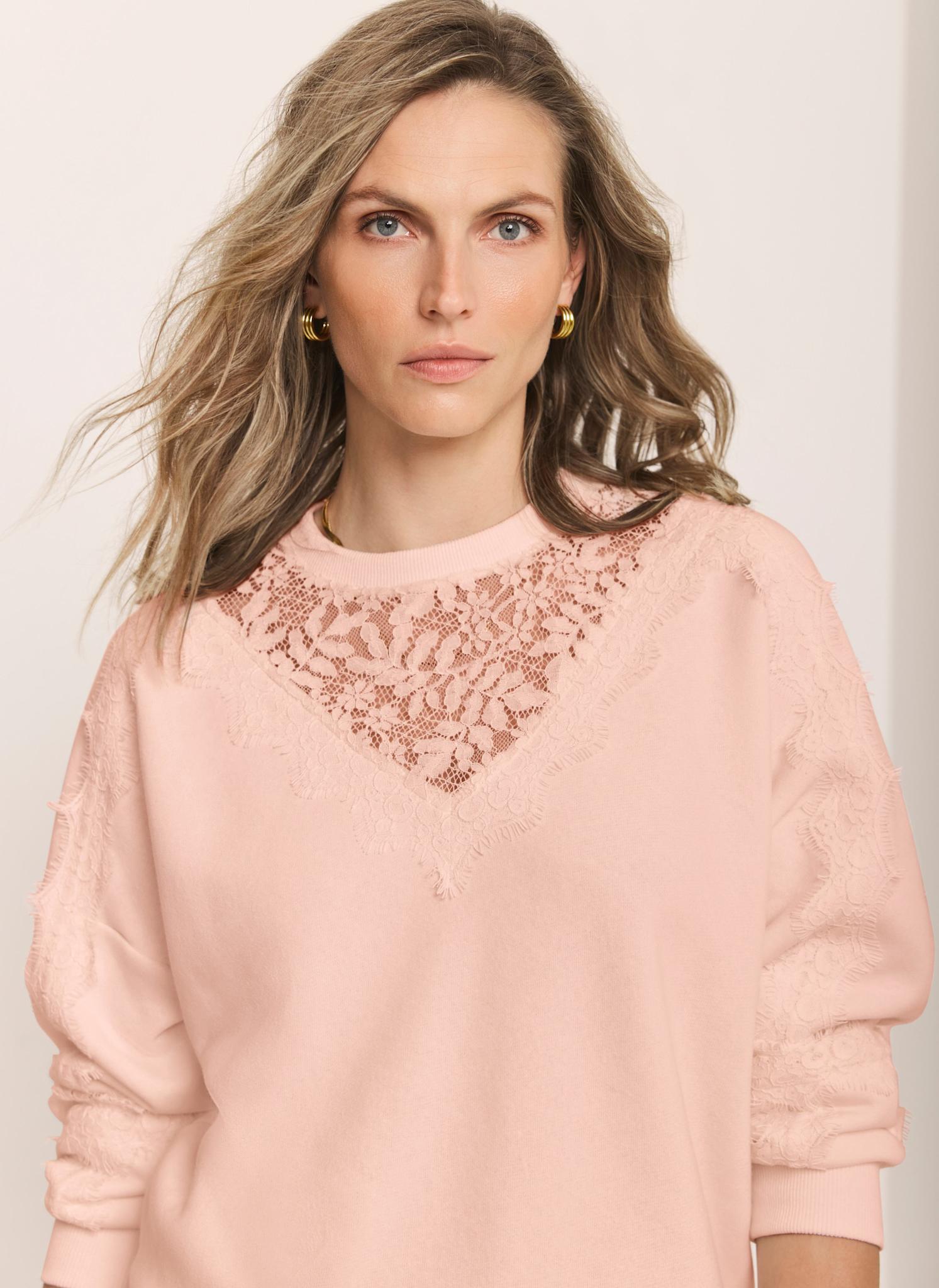 Pink Lace Detail Sweatshirt