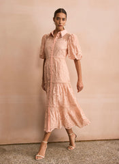 Pink Lace Midi Shirt Dress