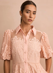 Pink Lace Midi Shirt Dress