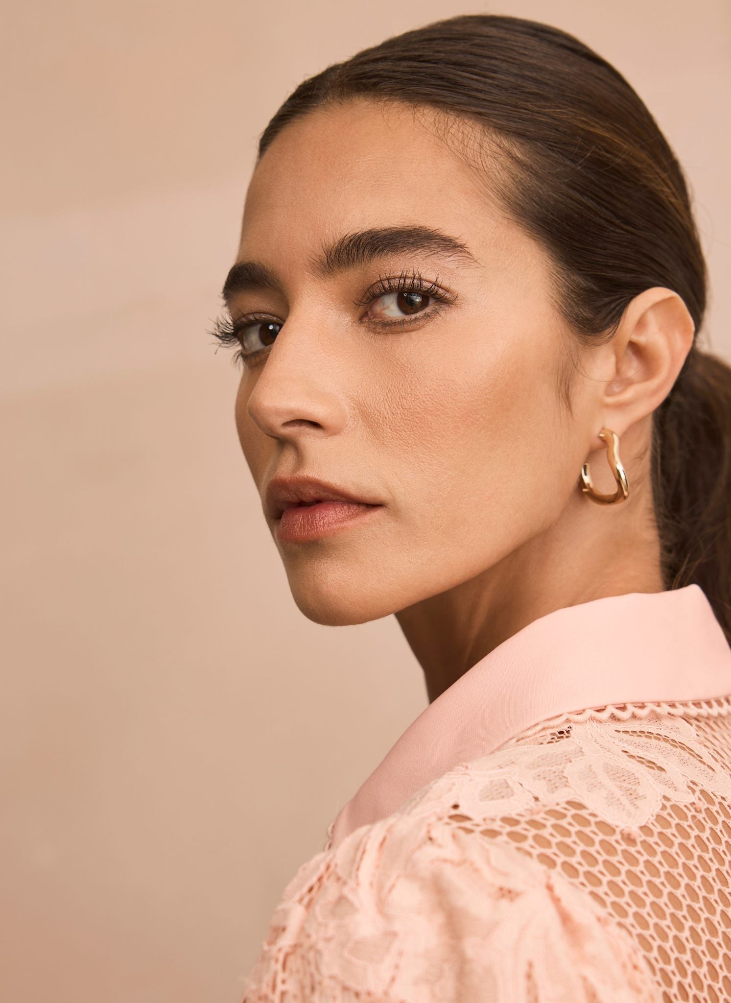 Pink Lace Midi Shirt Dress