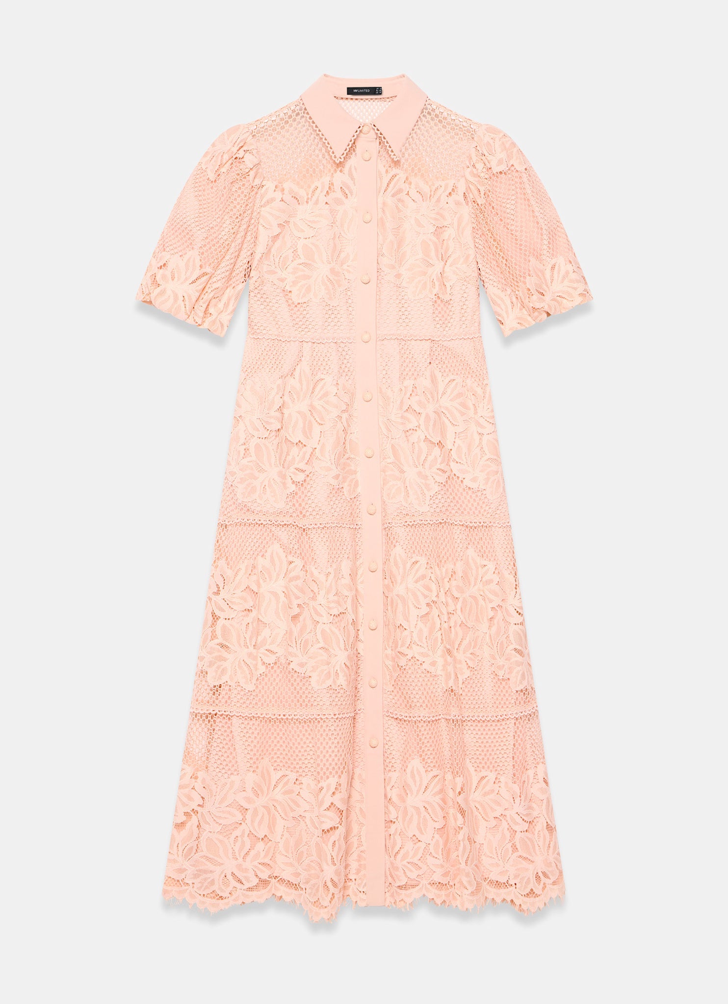 Pink Lace Midi Shirt Dress