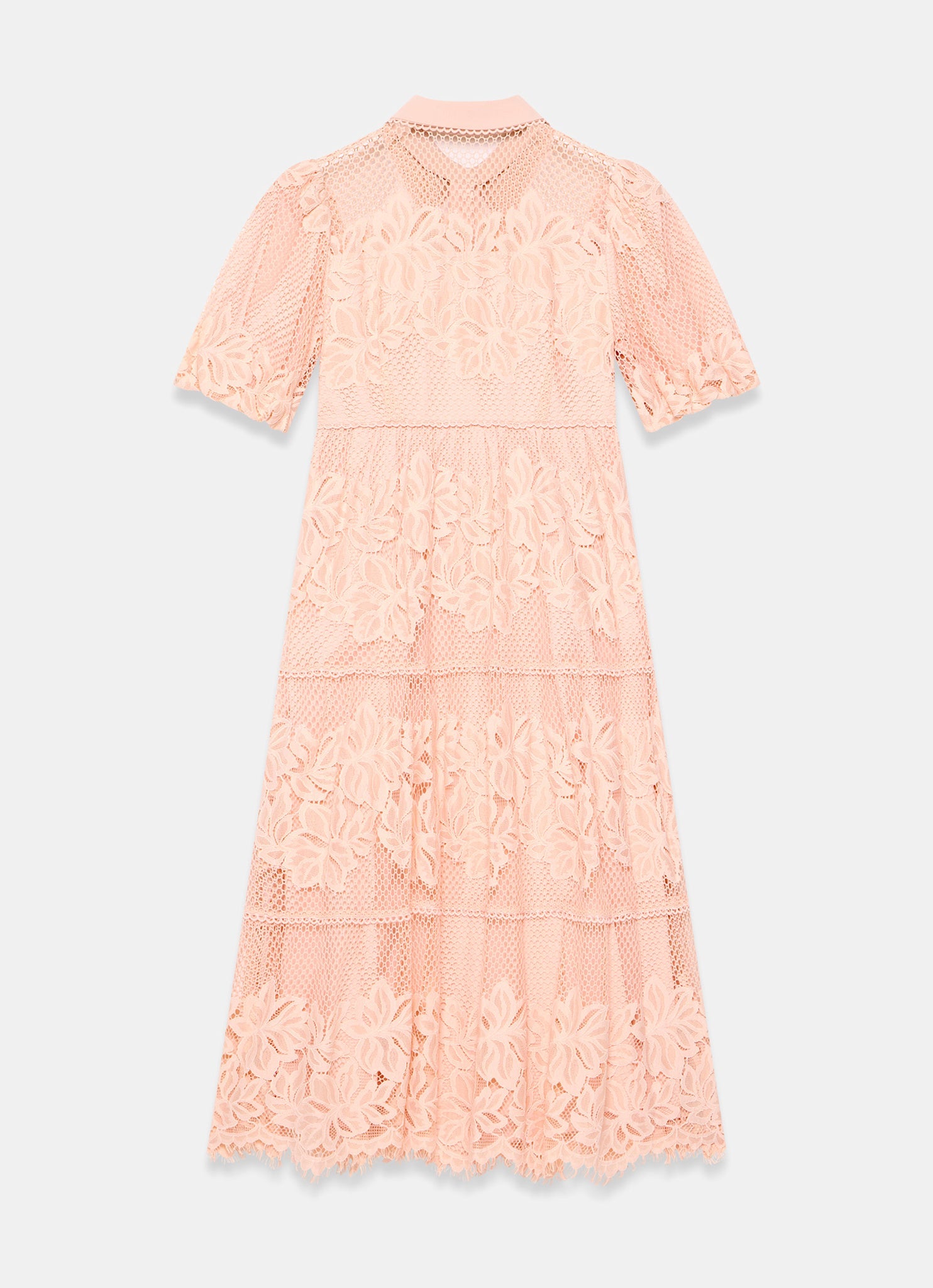 Pink Lace Midi Shirt Dress