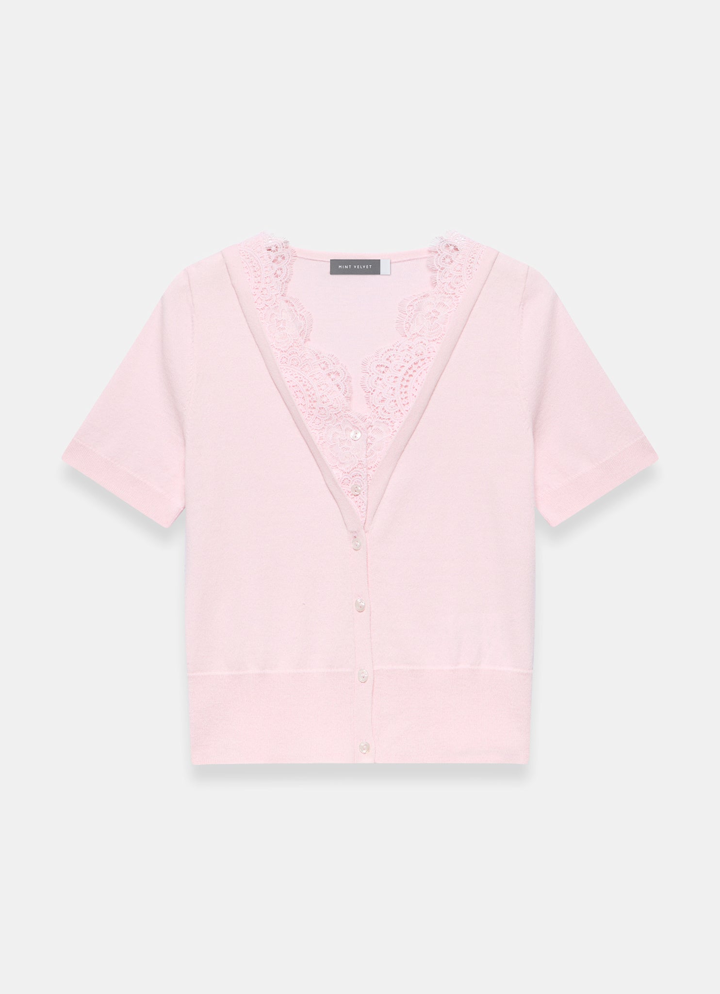Pink Lace Trim Cardigan