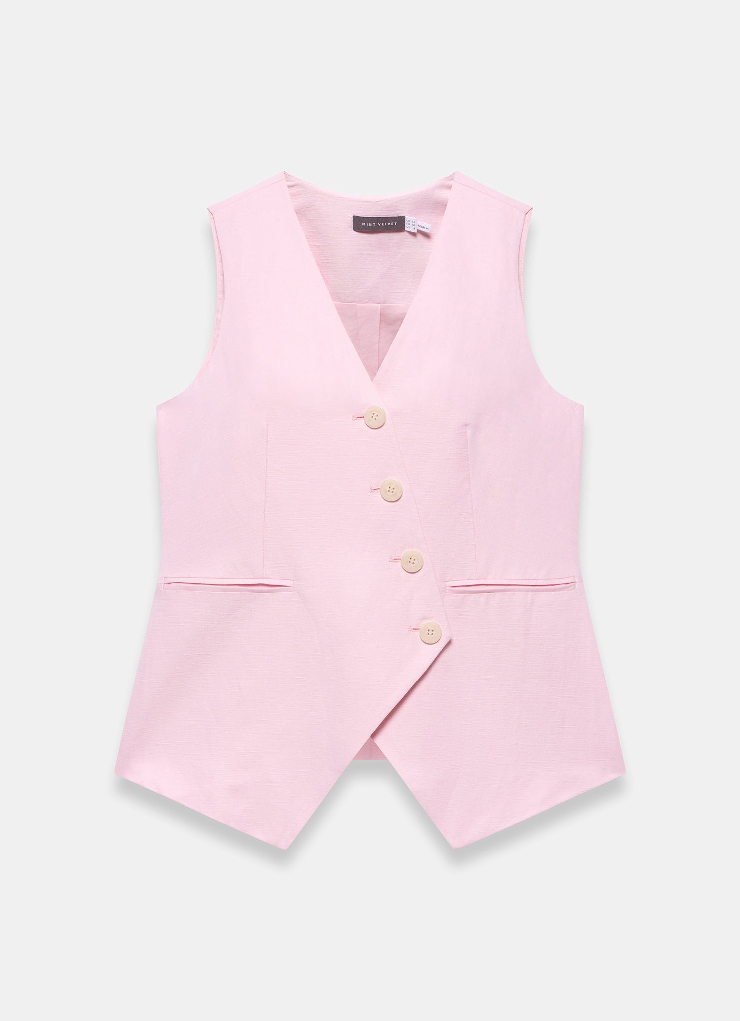 Pink Linen Blend Asymmetric Waistcoat