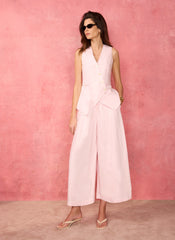 Pink Linen Blend Cropped Trousers