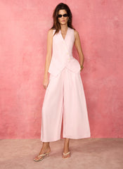 Pink Linen Blend Cropped Trousers