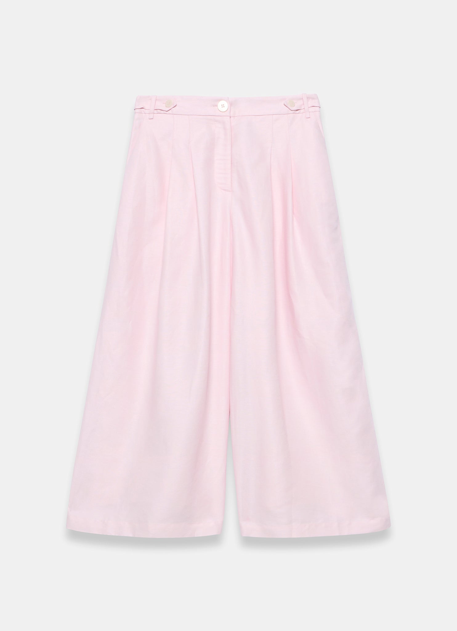 Pink Linen Blend Cropped Trousers