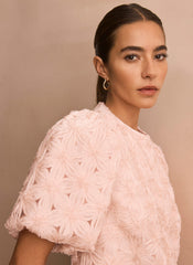 Pink Textured Puff Sleeve Blouse