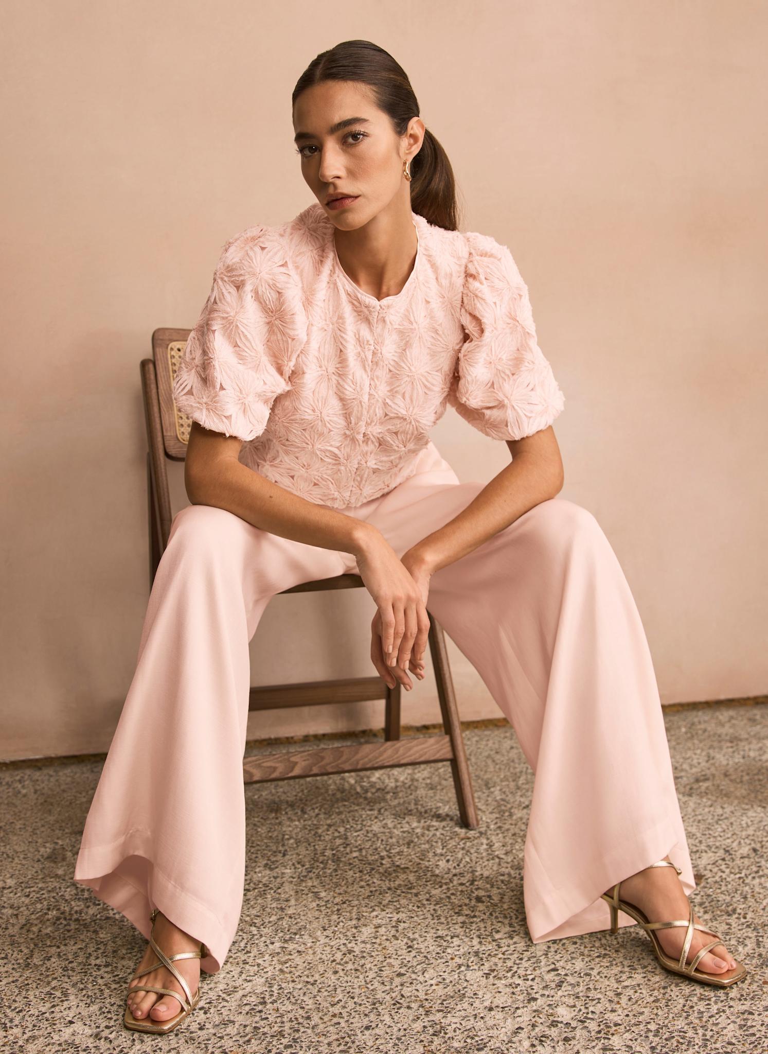 Pink Textured Puff Sleeve Blouse