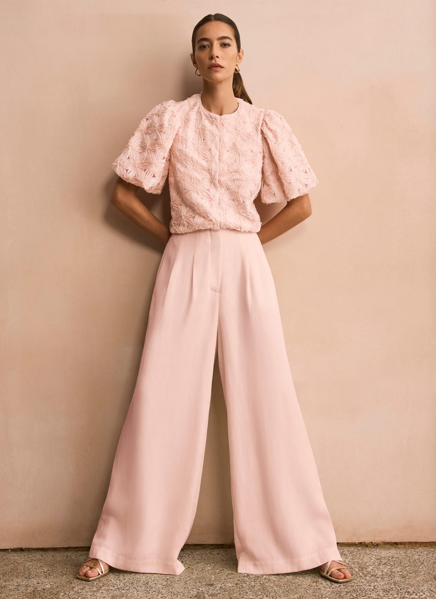 Pink Textured Puff Sleeve Blouse
