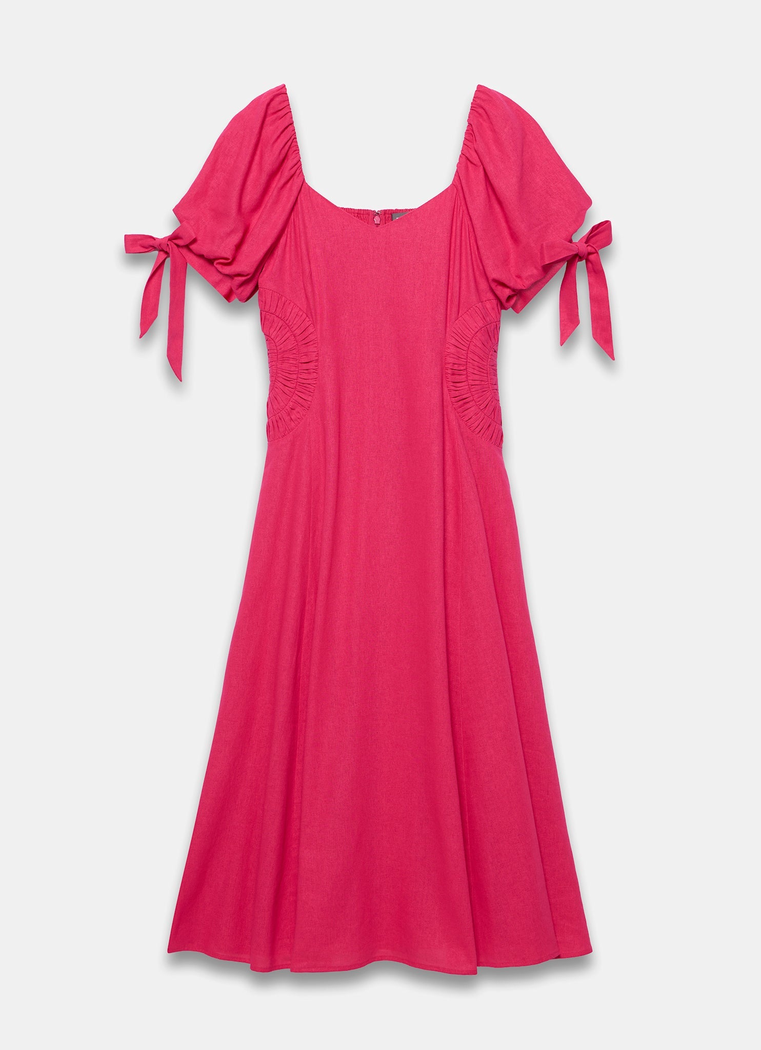 Pink Linen Blend Tie Detail Maxi Dress