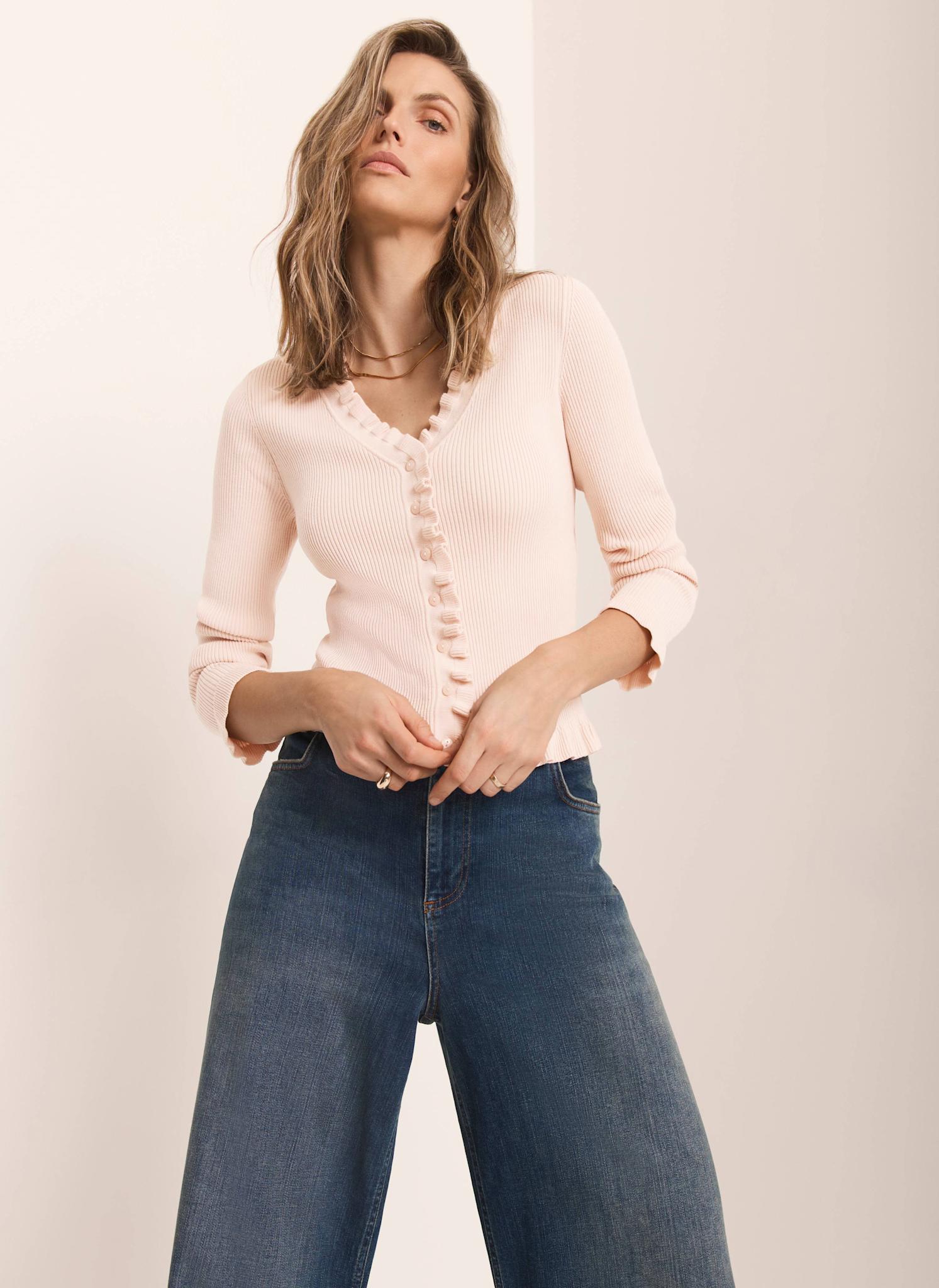 Pink Ruffle Detail Cardigan