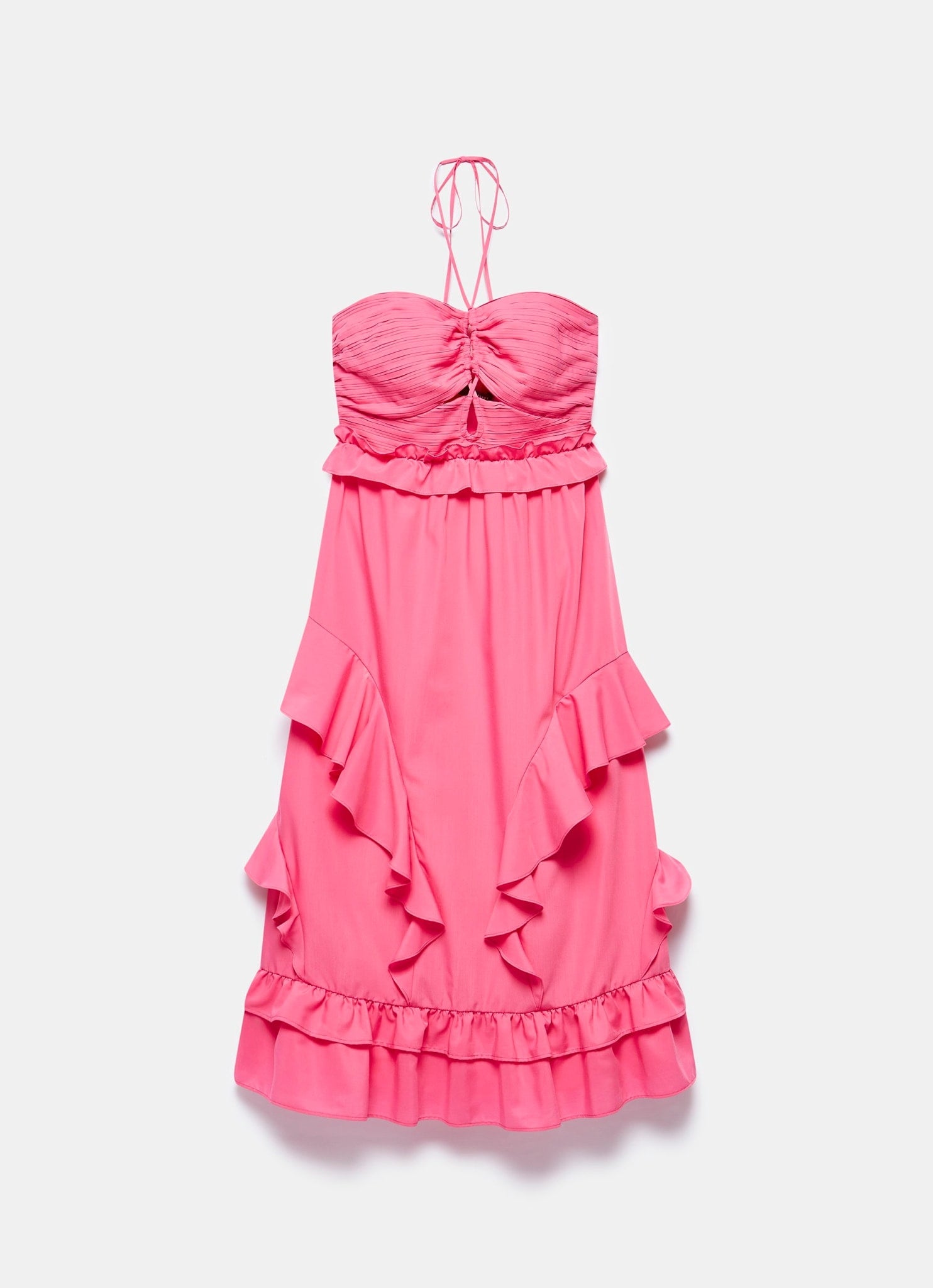 Pink Ruffle Halter Midi Dress