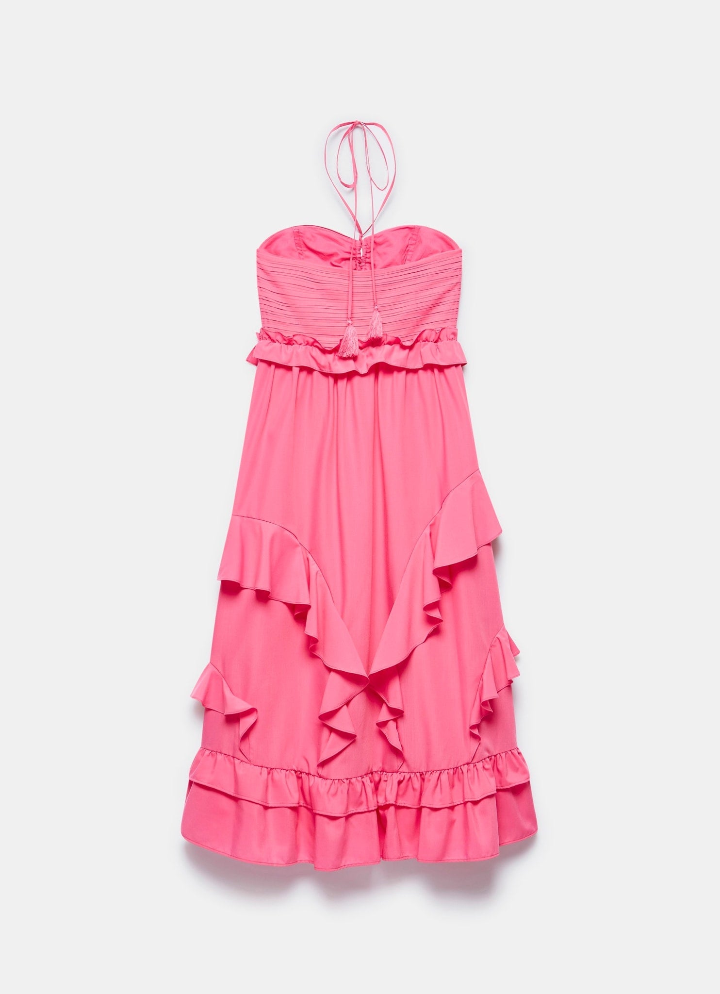 Pink Ruffle Halter Midi Dress