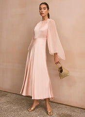 Pink Satin Cape Maxi Dress