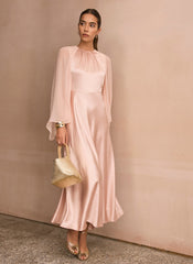 Pink Satin Cape Maxi Dress