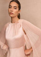 Pink Satin Cape Maxi Dress