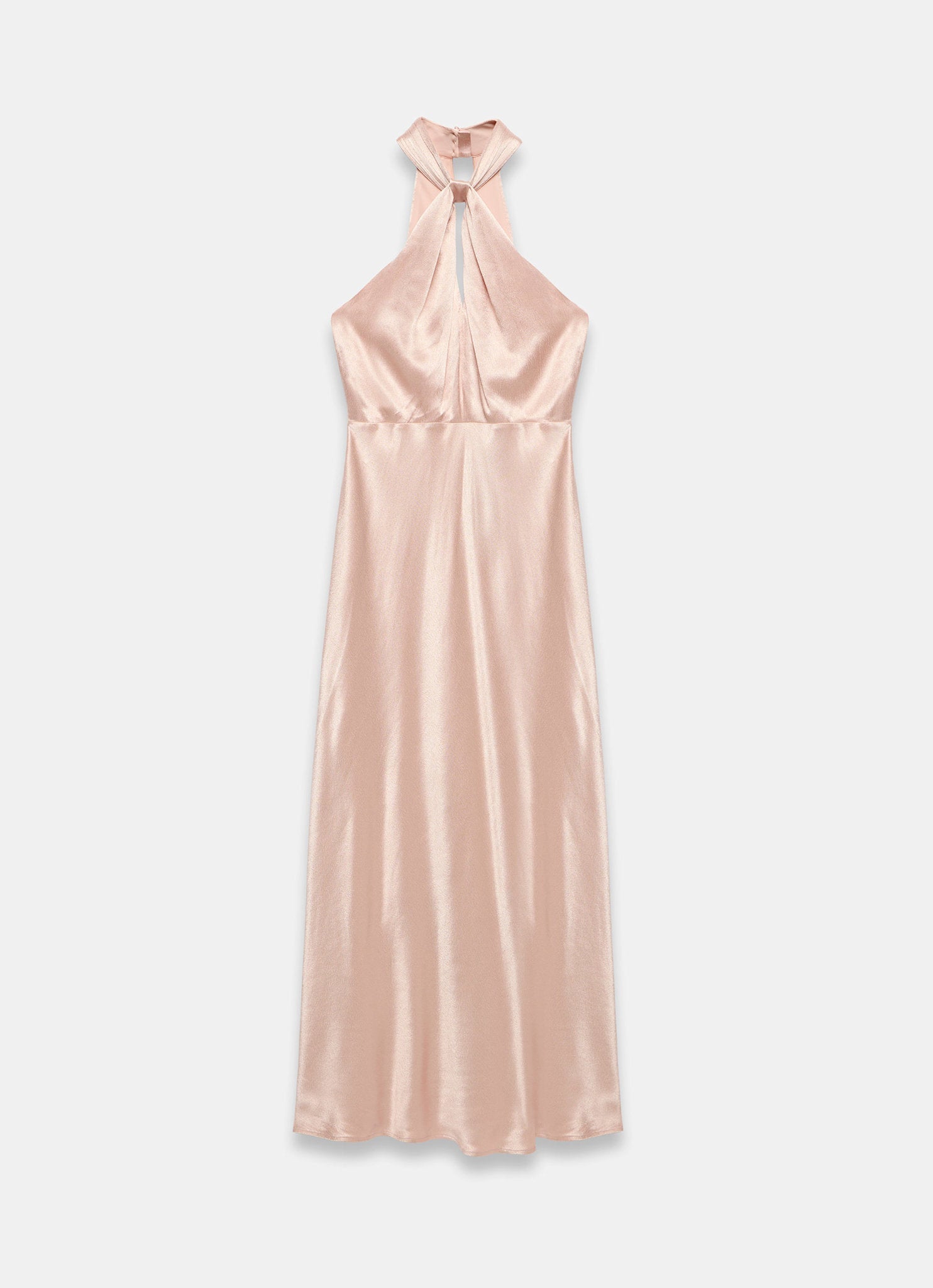 Pink Satin Halter Maxi Dress