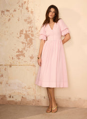 Pink Checked Midi Dress