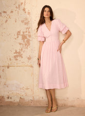 Pink Checked Midi Dress