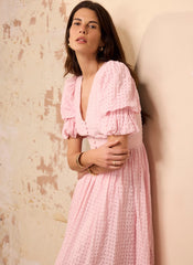 Pink Checked Midi Dress