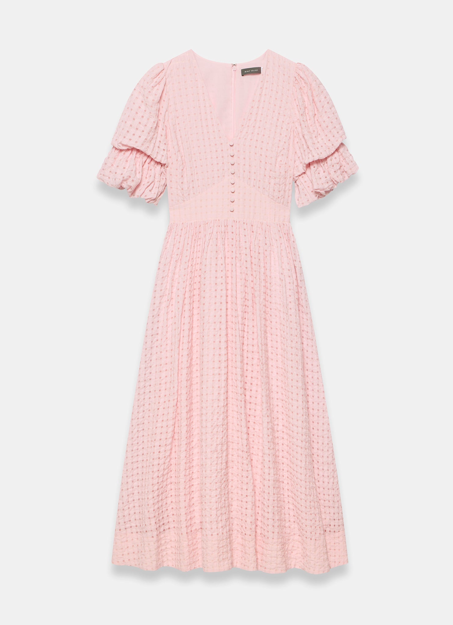 Pink Checked Midi Dress
