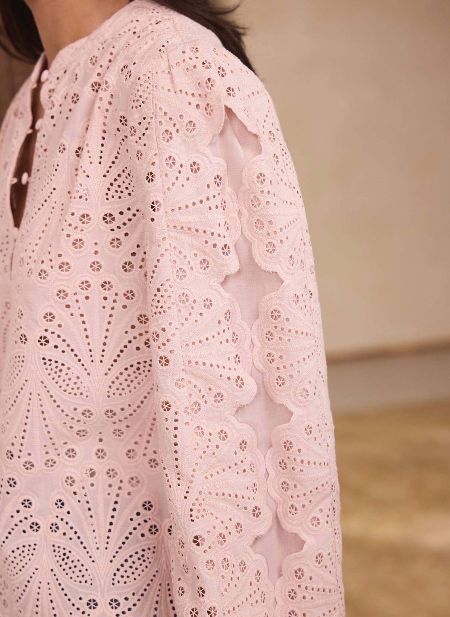 Pink Cotton Broderie Detail Blouse