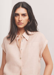 Pink Linen Blend Sheer Panel Shirt