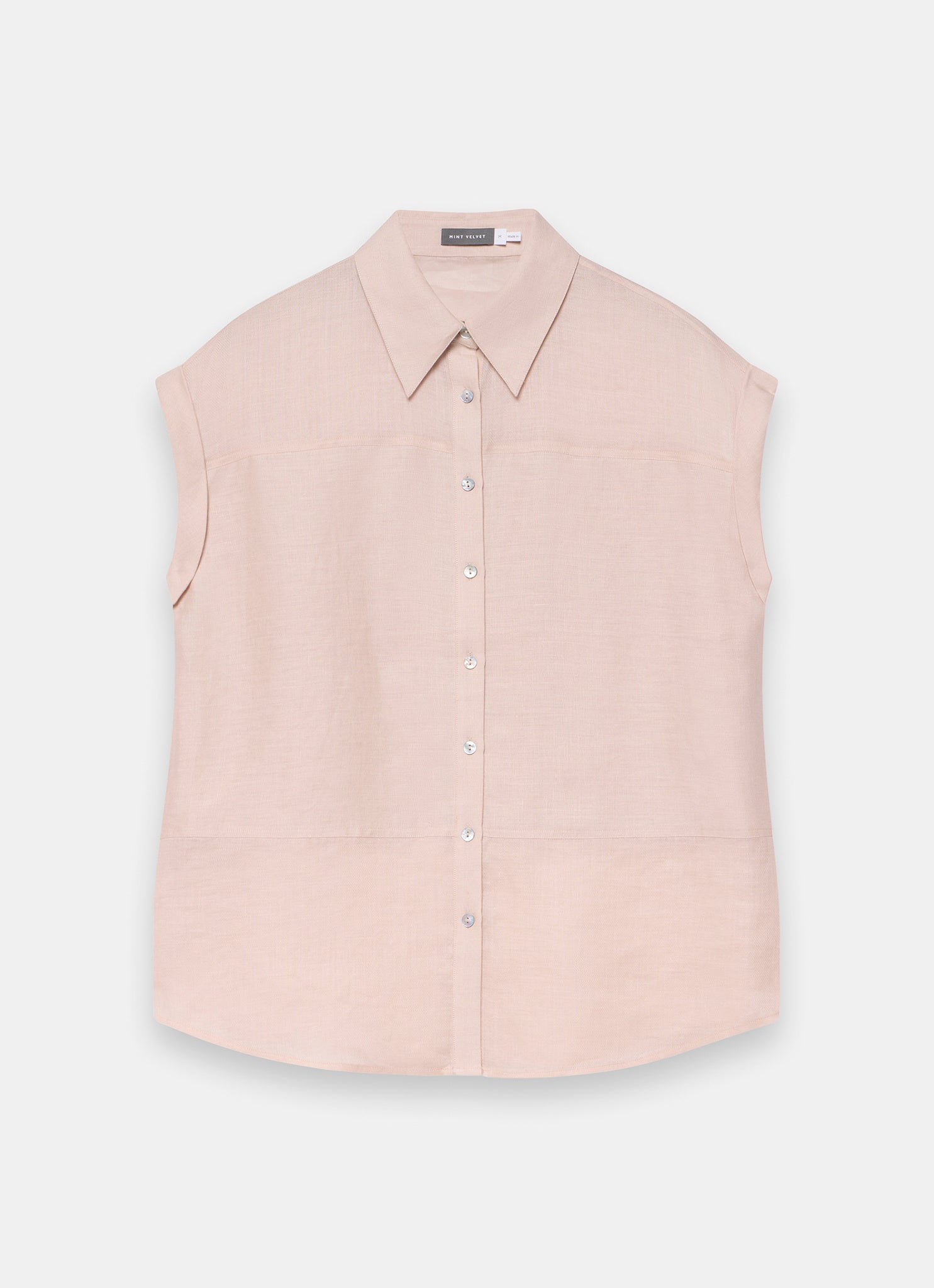 Pink Linen Blend Sheer Panel Shirt